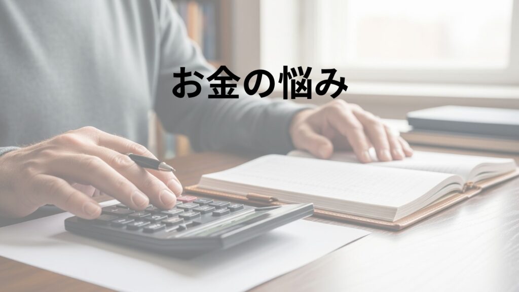 机の上で電卓を使って計算する手元