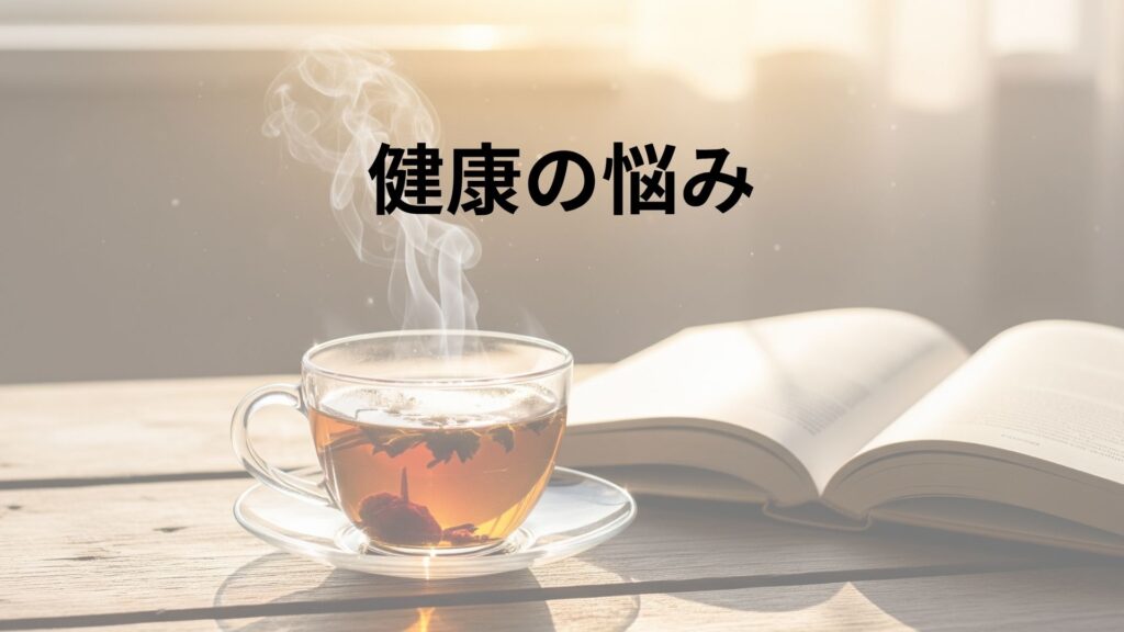 朝日が差すテーブルの上の温かいハーブティー