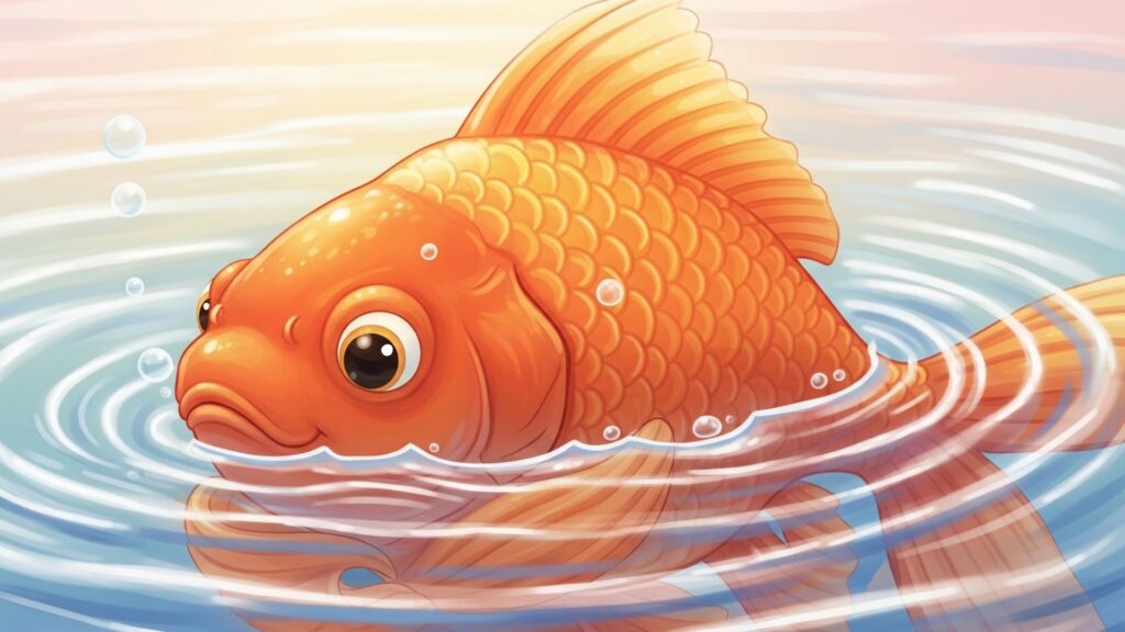 魚と水が心を通わせている様子の優しいイラスト。「魚心あれば水心」ということわざを象徴している。