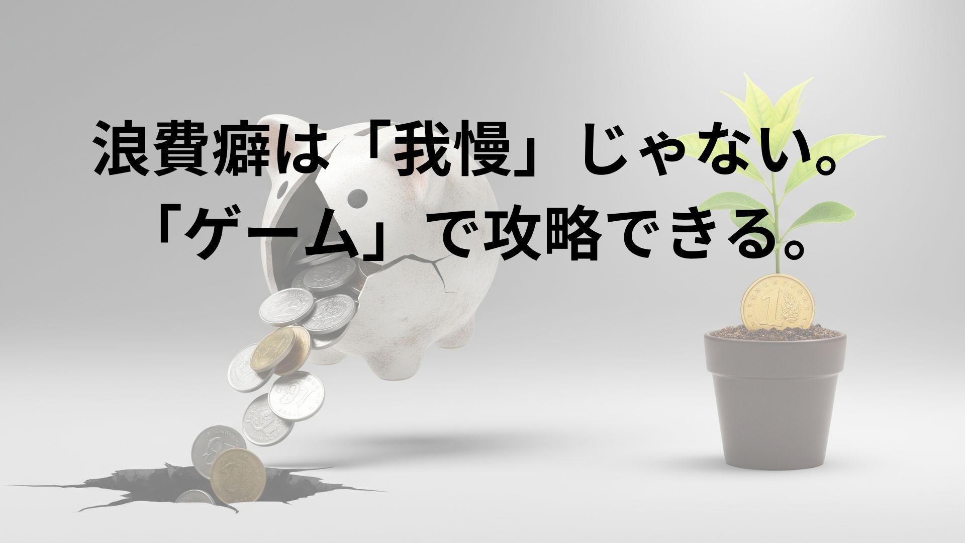 「一銭を笑う者は一銭に泣く」ということわざを象徴する画像。左側ではひび割れた貯金箱から小銭が闇に消え、右側では一枚のコインから芽が育っており、浪費と投資の対比を表現している。